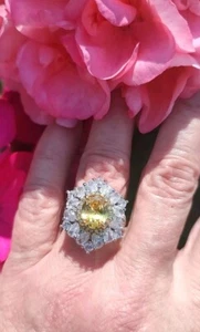 Sure Fit!, Natural Yellow & White Zircon Cluster Ring, 925, Sz 7 Adjusts - Picture 1 of 14