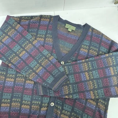 Cardigã suéter Croft&Barrow vintage masculino Grand Pa malha mistura de lã vermelho verde GG - Imagem 1 de 4