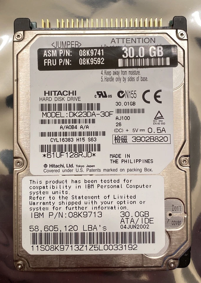 *TESTED* Hitachi DK23DA-30F 30GB IDE 2.5" 9.5mm HDD - 5K804 - DK23DA30F - O5K804 - Image 1 of 4