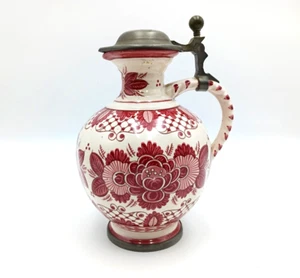 Ulmer Keramik Krug mit Zinndeckel 0,7 Liter Höhe ca. 22,5 cm, Made In Germany - Picture 1 of 15