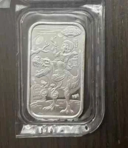 2022 PEM Halloween 1 Oz .999 Silver UFO Scarecrow T-Rex Postal Express Mint Bar - Picture 1 of 2