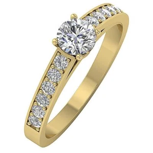Solitaire Engagement Ring Lab Grown VS1 F 1.10 Ct Round Diamond 14K Yellow Gold - Picture 1 of 8