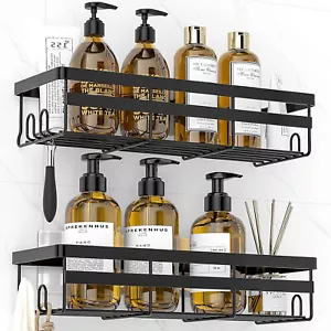 Shower Caddy, 2 pack Adhesive Shower Organizer Shower Rack with 8 Hooks - Picture 1 of 6