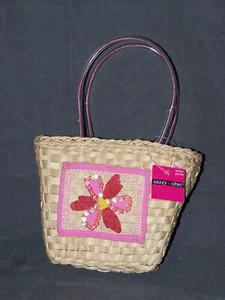 Sassy & Chic Red & Pink Flower Straw Purse Hand Bag Pink & White Liner Easter - Picture 1 of 7