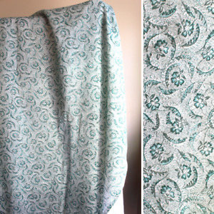 Vintage 30s 40s Rayon Cotton Teal Ditsy Floral Fabric Yardage 45 in X 90 in