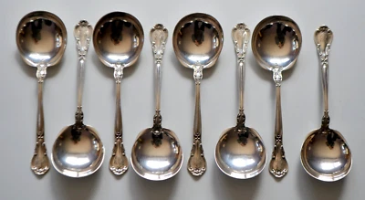 Juego de 8 cucharas sopera caldo de plata esterlina Chantilly by Gorham de 5" mono de "H" Foto 1 de 4