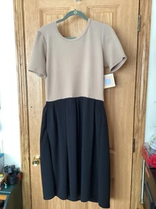 LuLaRoe Beige Over Black Short Sleeve Mid-Calf Length Dress w/Pockets NEW w/tag - Picture 1 of 5