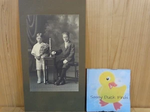 Vintage Cabinet Photograph CONFIRMATION BOY Sitting Candle Carrier B&W 4x6" - Picture 1 of 1