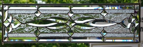 tained Glass Transom window hanging  28 X 9  incl hooks   Zinc Frame Cover