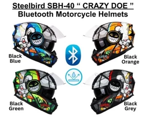Steelbird SBH-40 Crazy Doe Cara Completa Doble Visera Casco de Motocicleta con BT - Imagen 1 de 28