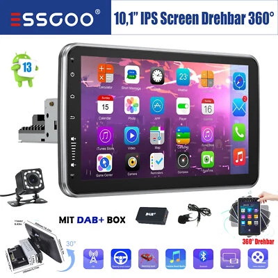 1 DIN 10,1" DAB+ Autoradio Android 13 GPS WIFI BT +KAM 360° Drehbarer Bildschirm - Bild 1 von 4
