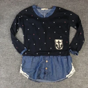 Top donna Adobe rosa medio blu navy peplo manica lunga ancoraggio nautico - Foto 1 di 24