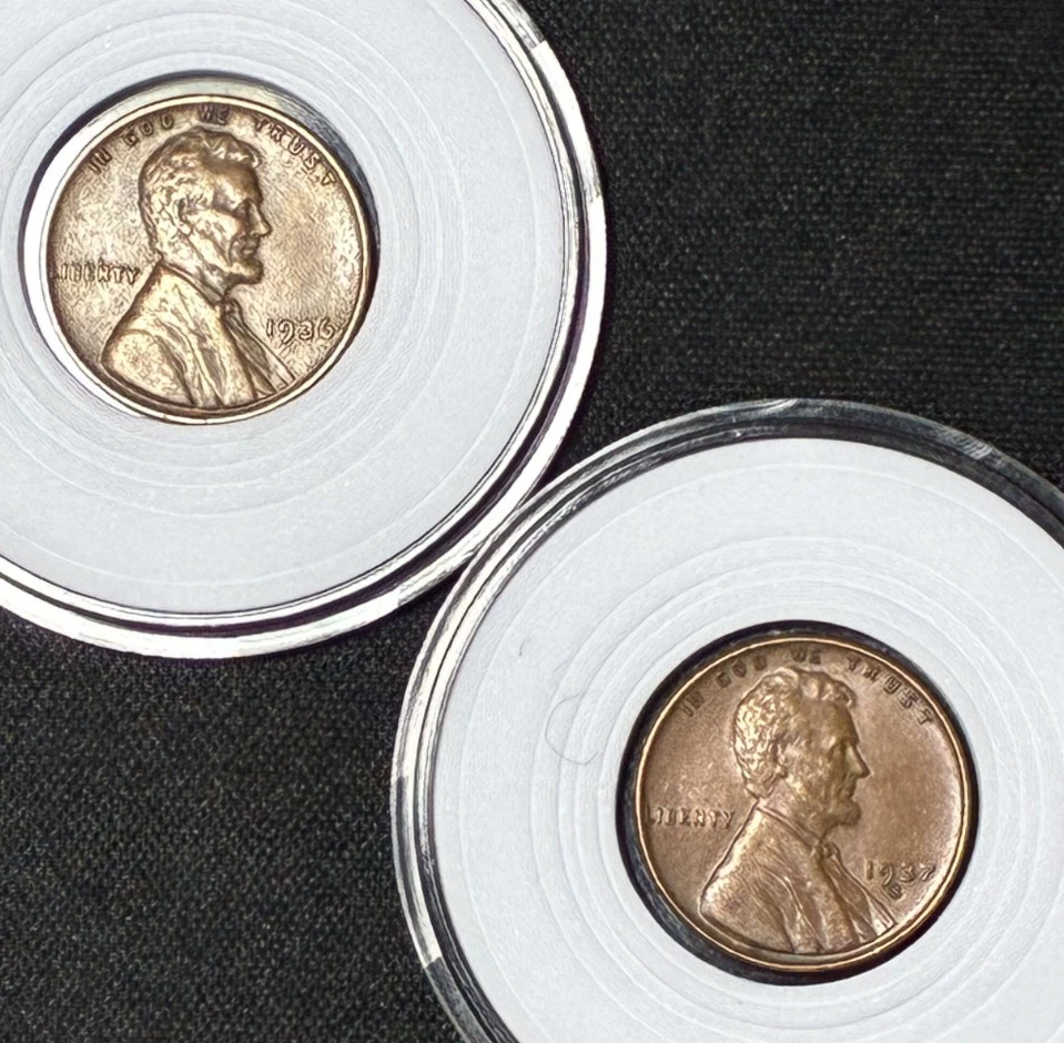 1936p 1937s Lincoln Wheat Penny 2 pc Collection Circulated  - Image 1 of 4