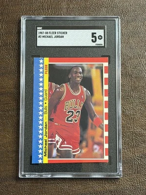 Pegatina Fleer 1987-88 #2 Michael Jordan SGC 5 EX Chicago Bulls HOF GOAT Foto 1 de 2