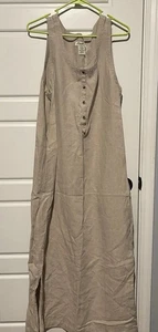 Eddie Bauer Damen 100% Leinen ärmelloses Shirtkleid M Tall beige Taschen - Bild 1 von 5