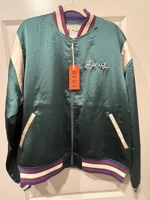 Chaqueta Bomber Deus Ex Machina Momento Mori De Gran Tamaño Satinado Verde Nueva Con Etiquetas Foto 1 de 4
