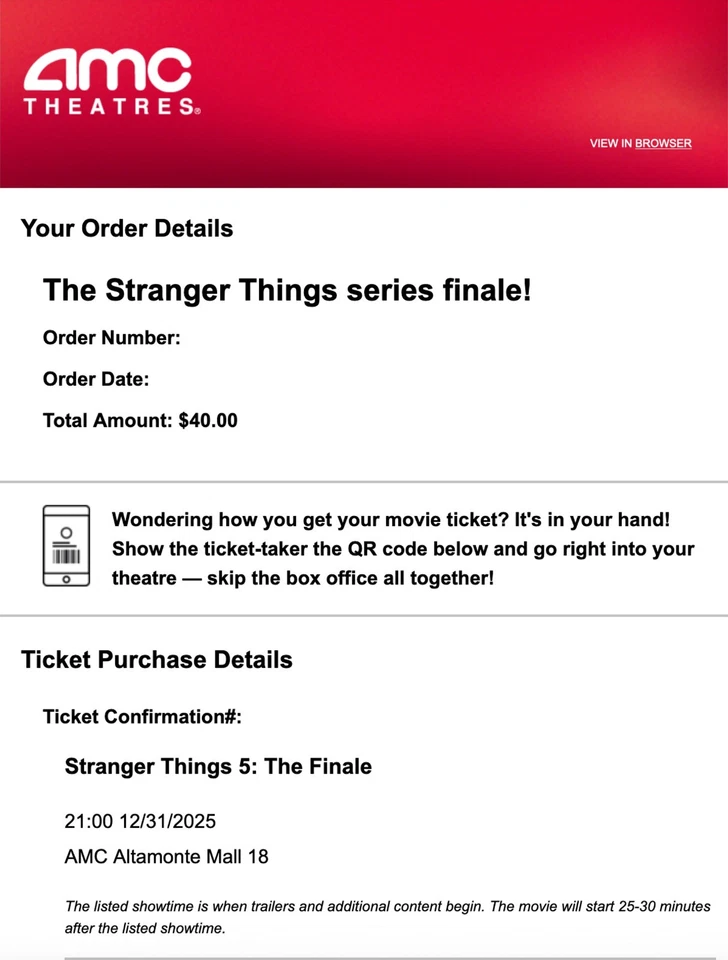 Stranger Things Finale Two Movie Tickets - Image 1 of 1