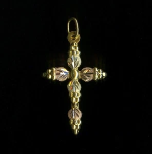 New 10K 25mm Solid Yellow & Rose Gold Diamond Cut Cross Leaf Pendant Charm -RH - Picture 1 of 2
