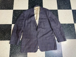 VTG Brooks Brothers Linen Sport Coat Mens 48 R Dark Plum Plaid Windowpane Jacket - Picture 1 of 10