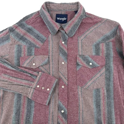 Wrangler Western Shirt Men's XL Plaid Pearl Snap Button Gray Red Cowboy Workwear - Image 1 of 4