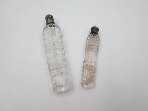 Antique Cut Glass Perfume Scent Bottles W Sterling Silver Caps 1900's - Picture 1 of 8