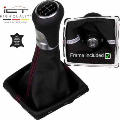 Pelle nero ICT pomello cambio per Ford Focus MK2 II Cucitura rosso C74 - Immagine 1 di 4