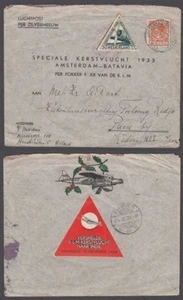 NETHERLANDS 1933 AMSTERDAM – BATAVIA FLIGHT COVER LABEL (ID:383/D46810) - Picture 1 of 1