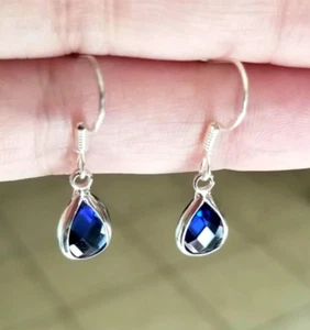 Sterling Silber Saphir Ohrringe blauer Saphir Ohrhänger simulierter Saphir - Bild 1 von 7