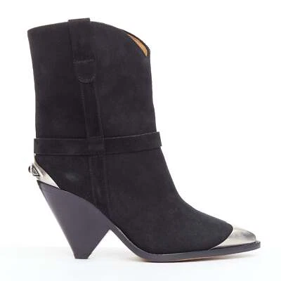 ISABEL MARANT Lamsy black suede leather silver cap toes ankles cone boots EU36 - Image 1 of 4