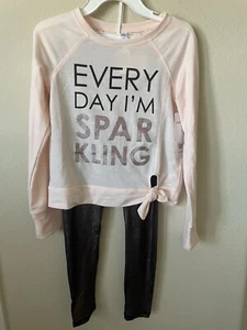 90 Degree Pink Rose Gold Sparkle Glitter Long Sleeve Top Pants 2 Pc Set Size 10 - Picture 1 of 7