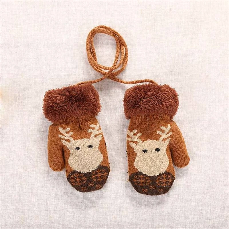 Guantes de Invierno Niños Niñas Niños Guantes Mitones Cálidos Piel Falsa Cuello Cuerda Foto 1 de 4