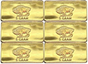 (6) - 5 GRAM 100 MILLLS GOLD BUFFALO BULLION BARS .999 FINE 24K Gold Bars - Picture 1 of 5
