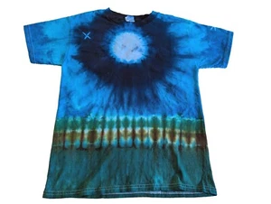 Kids Tie Dye Festival Shirt Nature Size L Large Yth 14/16 Hanes Blue Green Moon - Picture 1 of 8