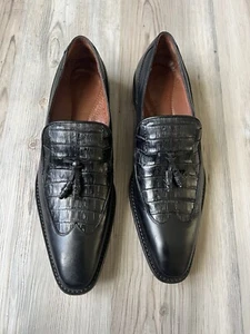 Mens Belvedere Fusion Crocodile Leather Black Tassel Dress Shoes 9 - Picture 1 of 12