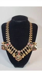 J CREW Necklace Statement Geometric Bee, Antique Brass, Crystal ,Taupe, Peach - Picture 1 of 3