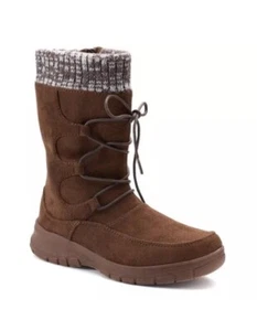 NIB Women’s ITASCA Deidre Knit Collar Lace Up Micro Suede Winter Boots Size 10 - Picture 1 of 9