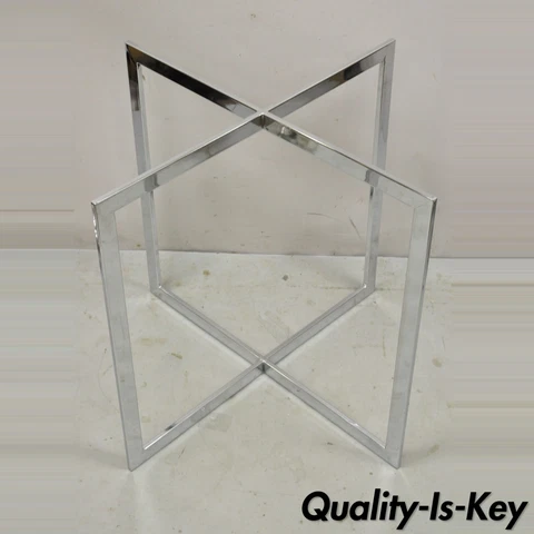 Mid Century Modern Chrome X-Base Metal Frame Dining Table Pedestal Base Cover