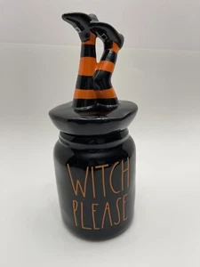 Rae Dunn WITCH PLEASE Black Canister W/ Witch Legs Topper Halloween Brand New - Picture 1 of 9