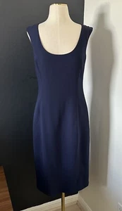Ralph Lauren Black Label Wool Silk Crepe Sheath Sleeveless Dress Navy Blue Sz 4 - Picture 1 of 14