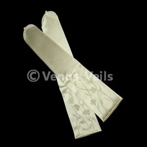 Guantes bordados de perlas sin dedos marfil de 18" para boda - Imagen 1 de 2