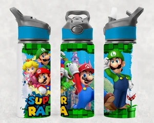 Personalised Water Bottle mug Super Mario inspired Personalised Gift - Picture 1 of 17