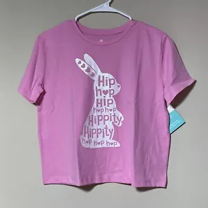 Girls Easter Graphic T-Shirt Size XXL (18). NWT! Pink With Rabbit On Front. - Picture 1 of 5