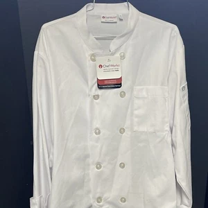 Chef Works Unisex Essential Plastic Button Le Mans Coat White Large Regular NEW - Picture 1 of 7