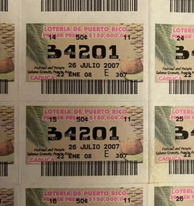Puerto Rico 2007, Billetes Loteria PR, FESTIVAL PETATE SABANA GRANDE, hoja de 50 - Picture 1 of 2