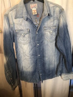True Religion Denim Western Pearl Snap Rolling Bones Long Sleeve Shirt  X-Large - Image 1 of 4