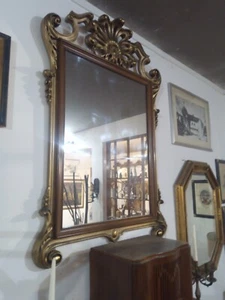 Specchiera specchio antico dorato grande con cornice in legno e oro cimasa retrò - Imagen 1 de 1