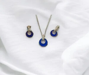 Pendant & Earring Set/Ceramic & diamonds Royal blue /Sterling silver - Picture 1 of 5