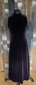 VTG Womens Purple Stretch Velour Velvet Mock Neck Maxi Dress Sz 8P Dk Fairy Goth - Picture 1 of 12