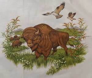 Vintage ~ "Indianer Tierwelt" ~ "Büffel" ~ Baumwollstoff Panel ~ 14"x12" - Bild 1 von 4