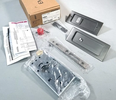 Emtek Modern Rectangular 7-1/4 Inch Privacy Mortise Pocket Door Lock in Pewter - Image 1 of 4